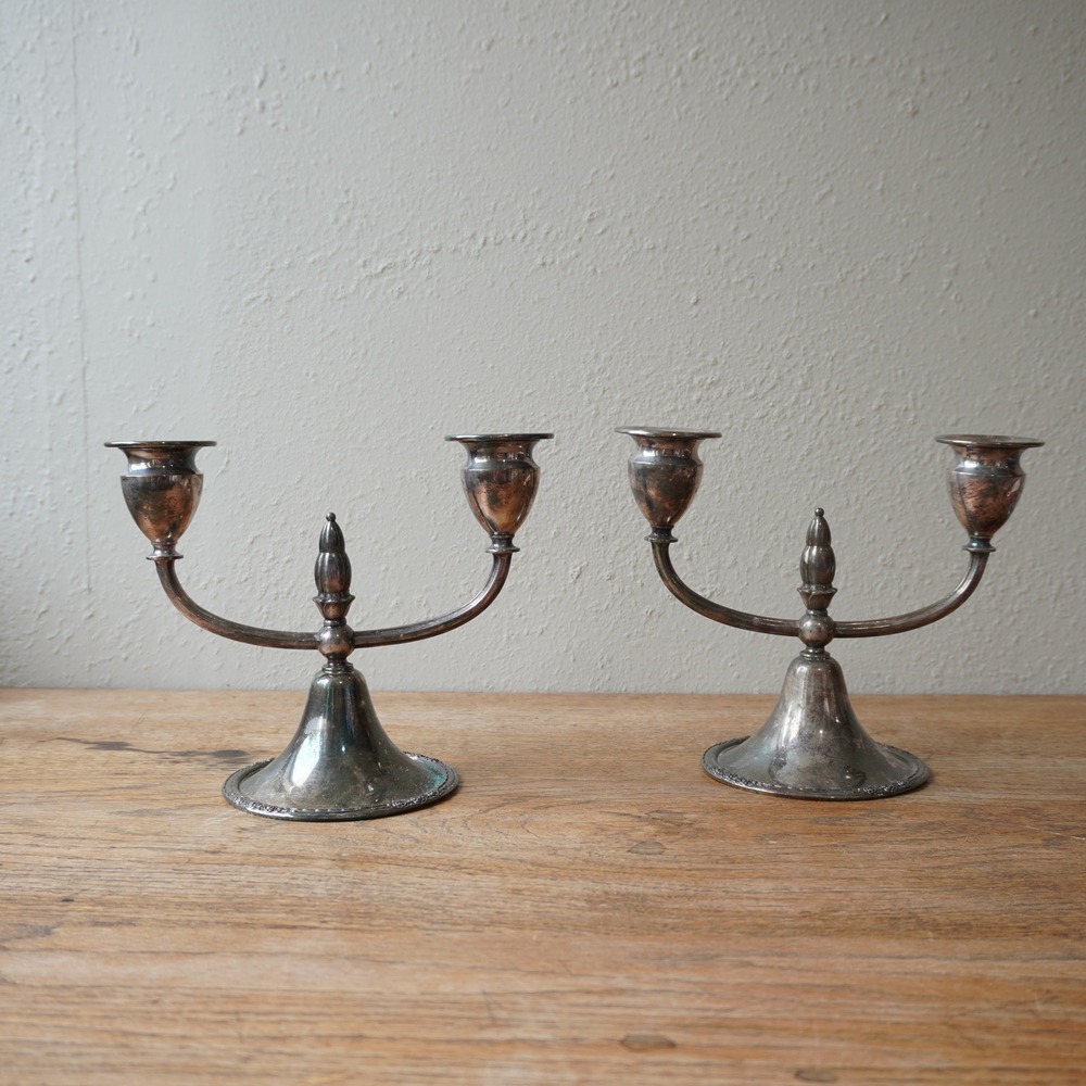 Vintage Silver Plated Candelabra Pair 2-Arm Candle Holder Set Ornate Floral Base